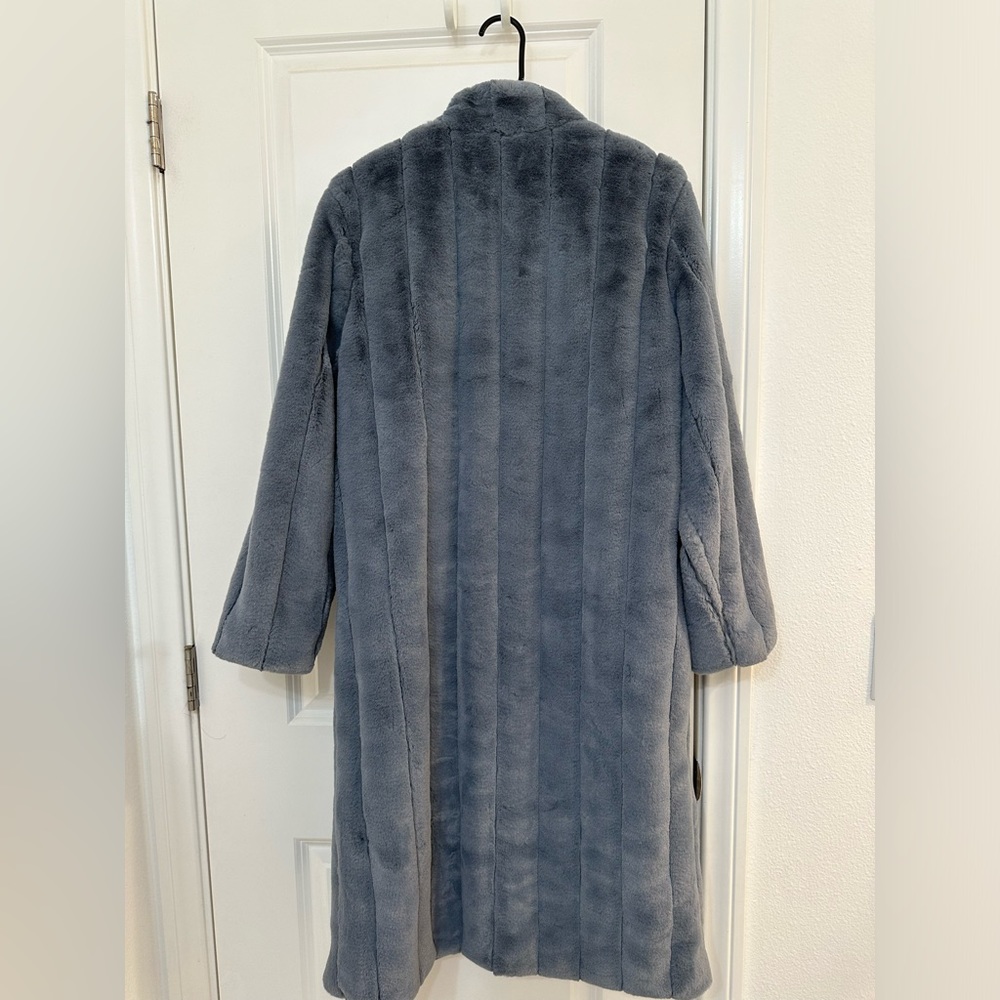 Cozy queen slate blue faux fur long coat